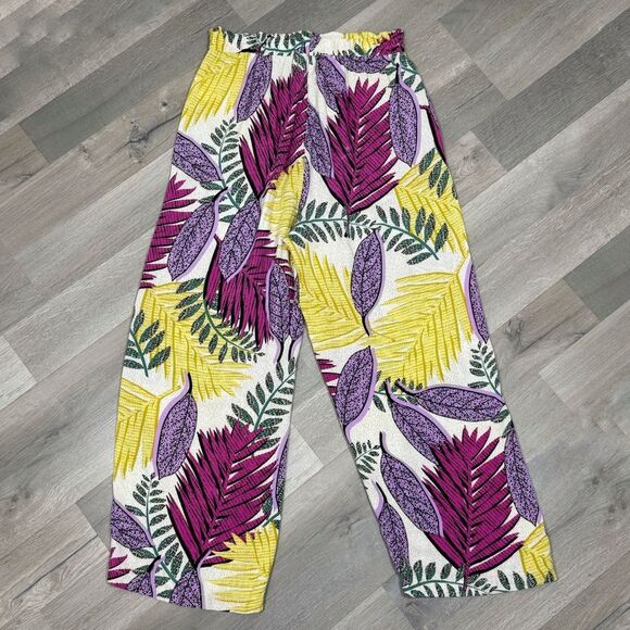 Jane & Delaney Tropical Print High Waist Wide Leg Crop Pants Small - Picture 5 of 12